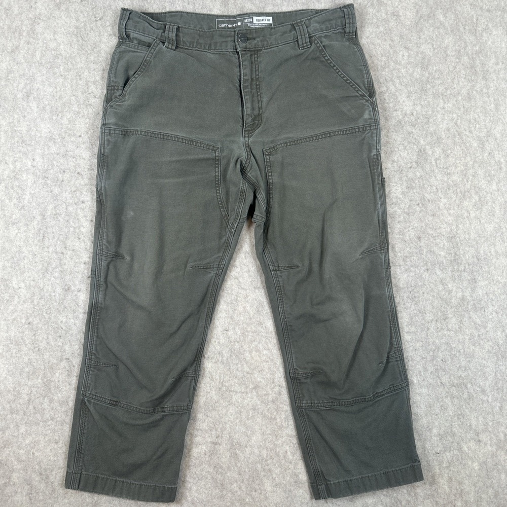 Carhartt Double Knee Men's 34x25 Olive Green Rugged Flex Fit Workwear Canvas